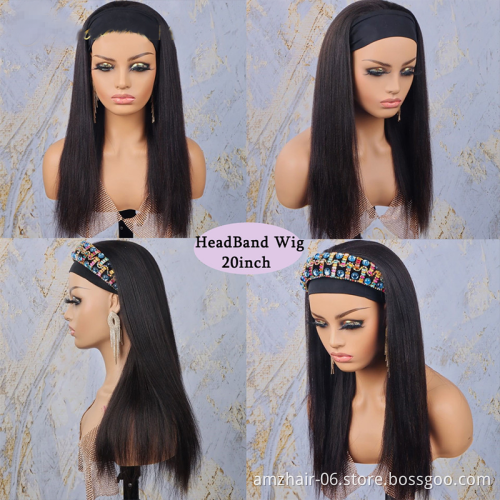 Cheap Virgin Brazilian Cuticle Aligned Natural Remy Human Hair Headband Wig 150% Density Glueless None Lace Wig For Black Women